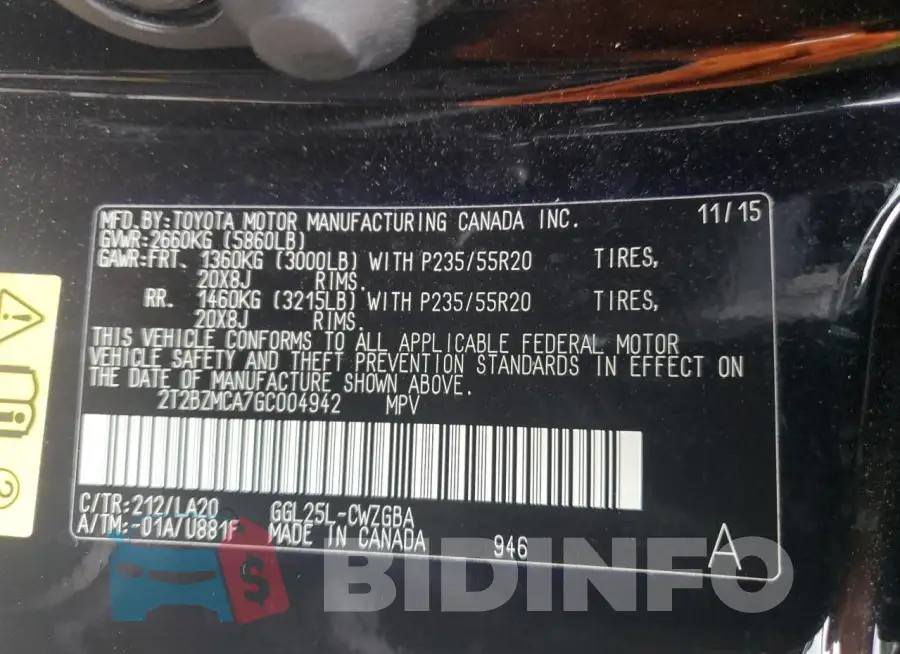 2T2BZMCA7GC004942 Photo# 14
