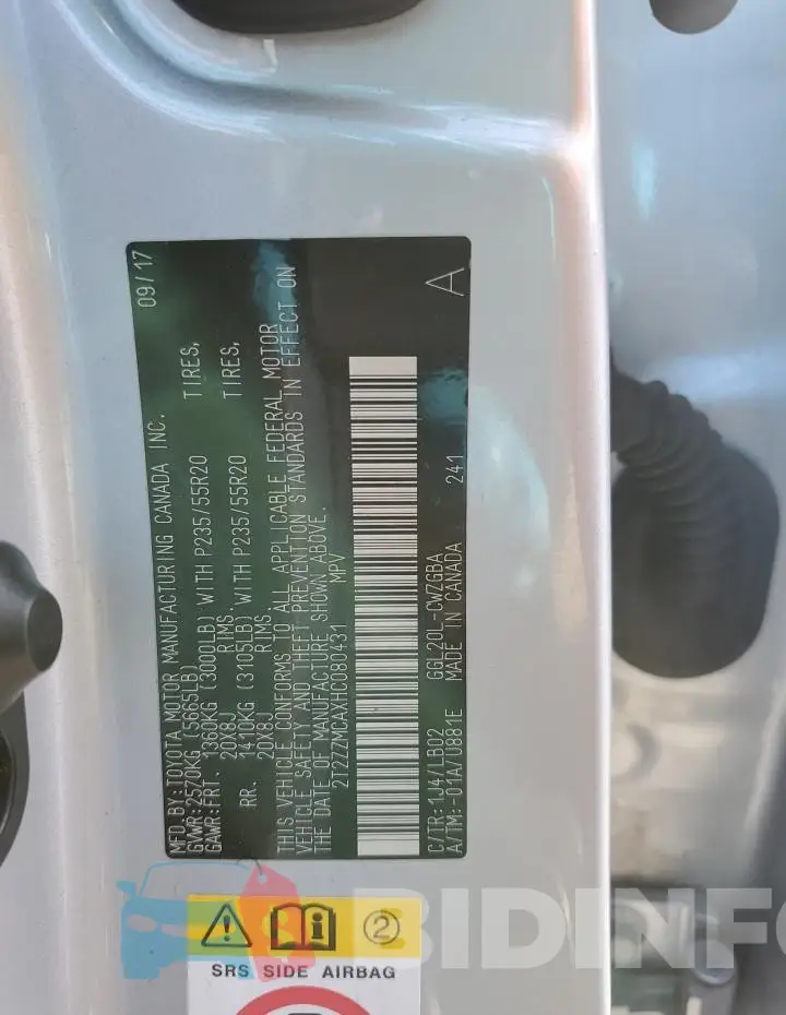 2T2ZZMCAXHC080431 Photo# 13