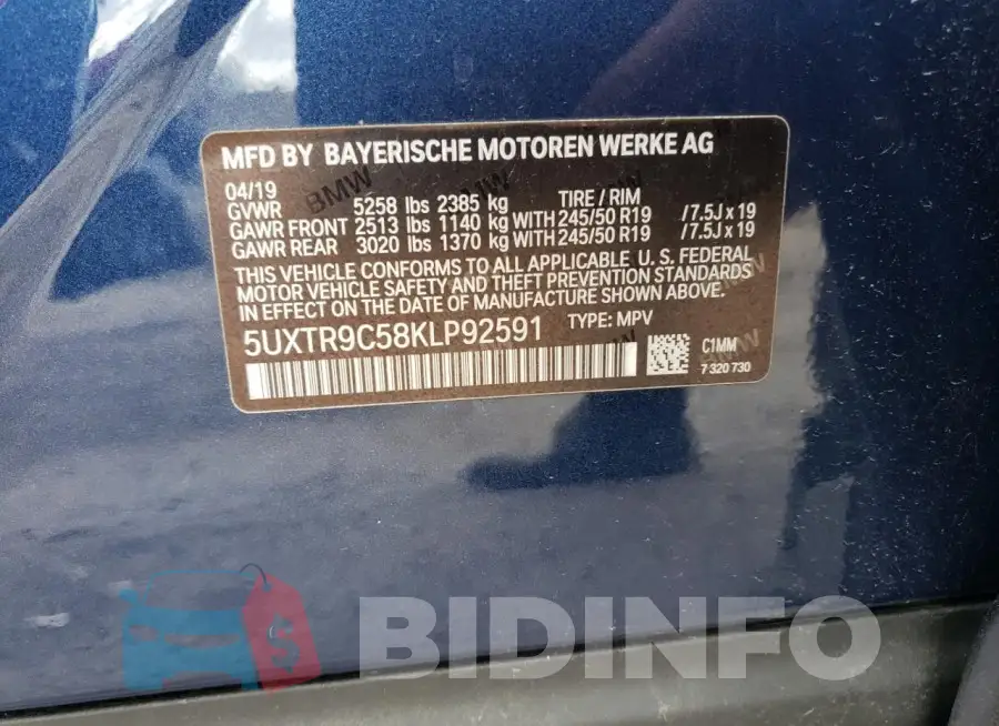 5UXTR9C58KLP92591 Photo# 13