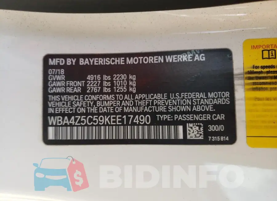 WBA4Z5C59KEE17490 Photo# 13