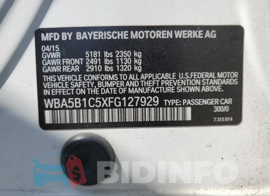 WBA5B1C5XFG127929 Photo# 12