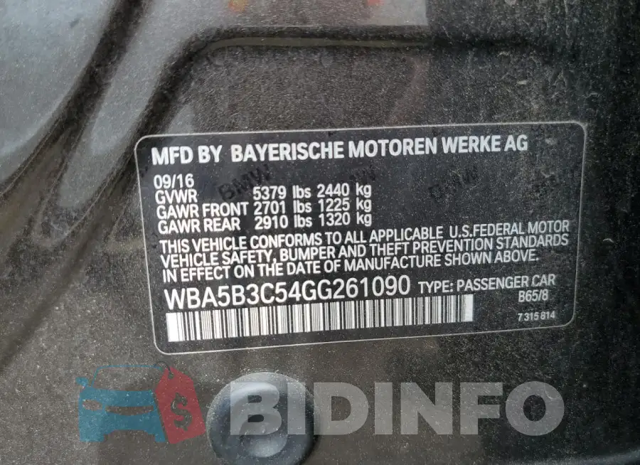 WBA5B3C54GG261090 Photo# 12