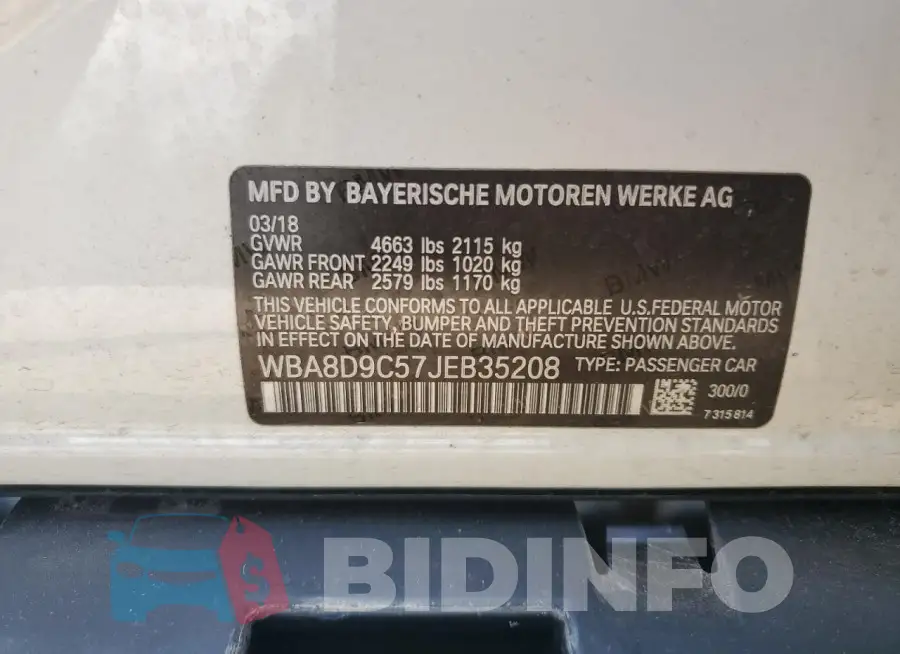 WBA8D9C57JEB35208 Photo# 12