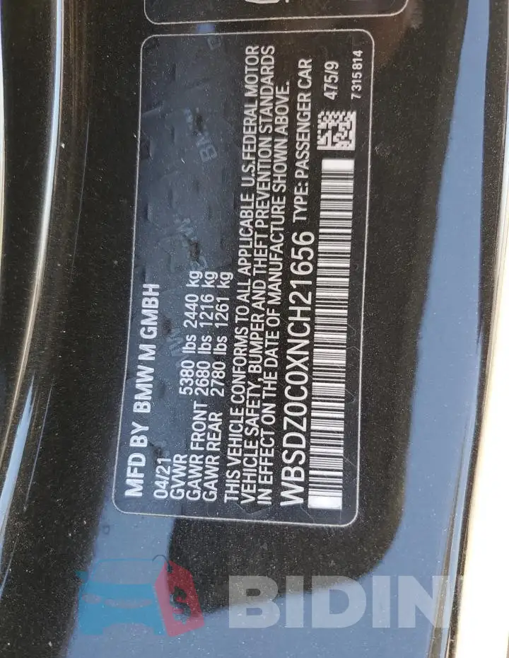 WBSDZ0C0XNCH21656 Photo# 12