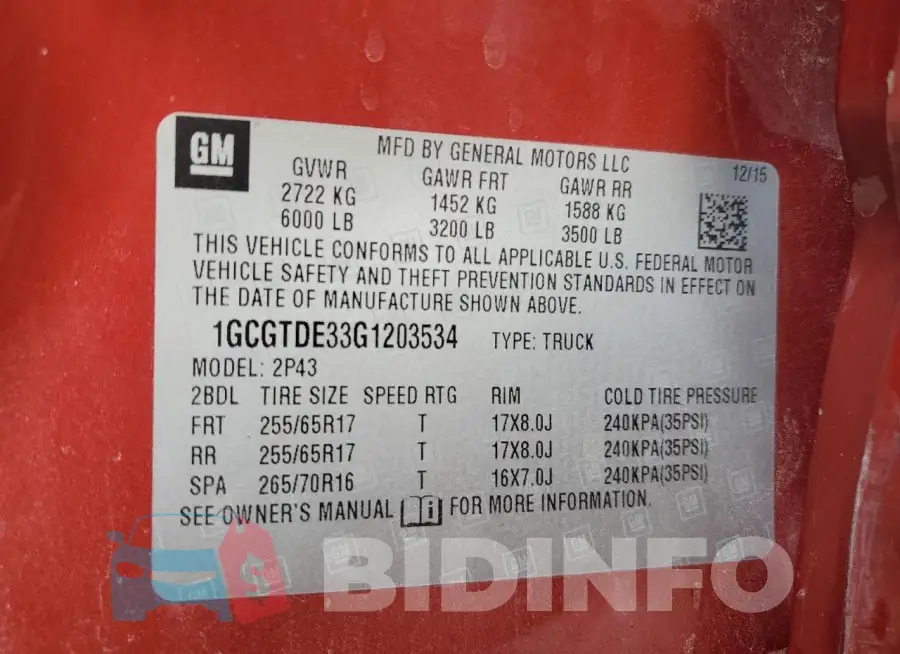 1GCGTDE33G1203534 Photo# 12
