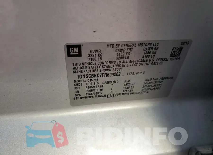 1GNSCBKC7FR609262 Photo# 12