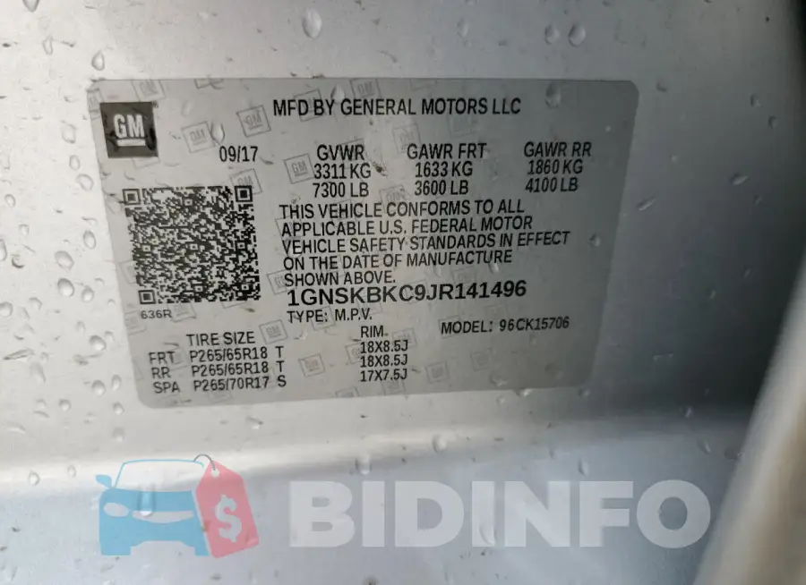 1GNSKBKC9JR141496 Photo# 12