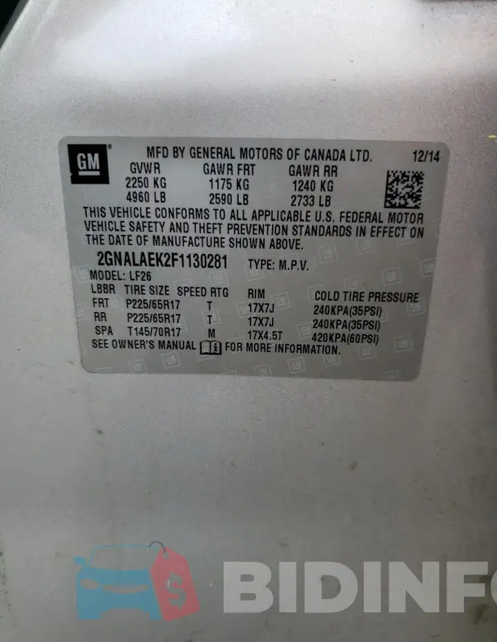 2GNALAEK2F1130281 Photo# 14