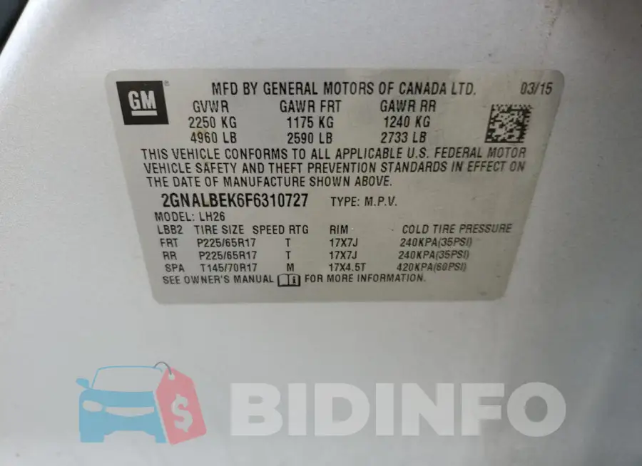2GNALBEK6F6310727 Photo# 12