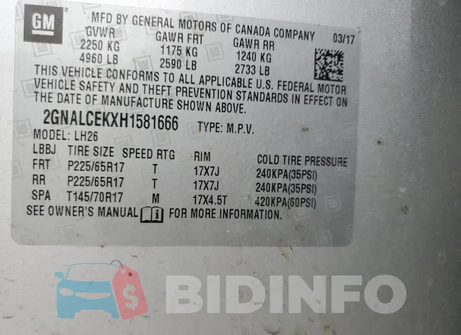 2GNALCEKXH1581666 Photo# 13