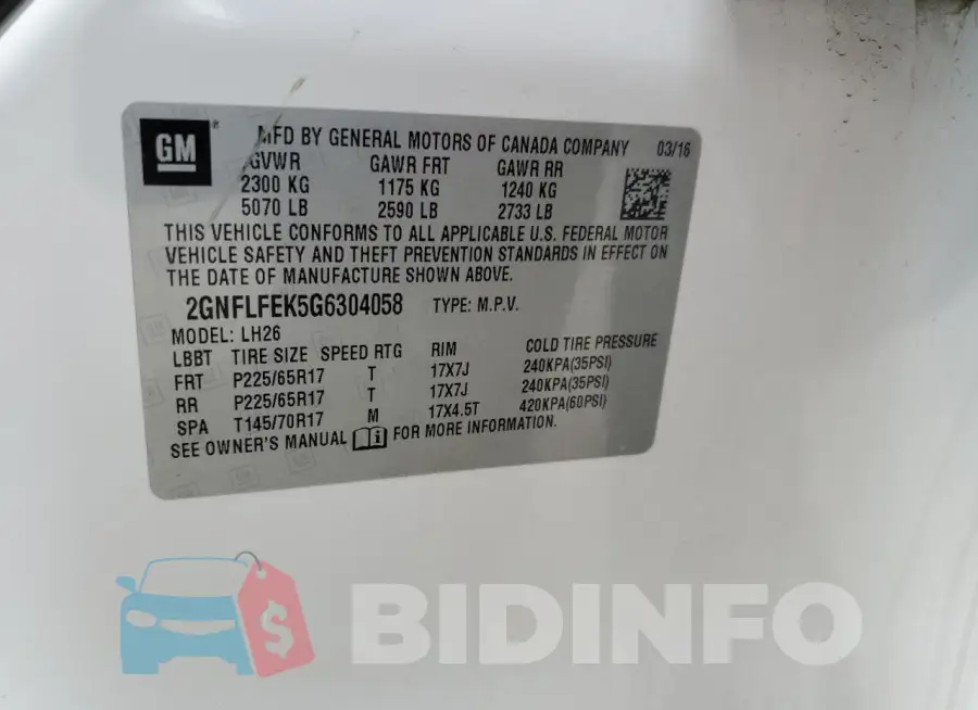 2GNFLFEK5G6304058 Photo# 13