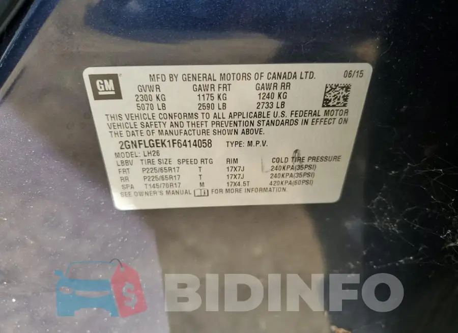 2GNFLGEK1F6414058 Photo# 13