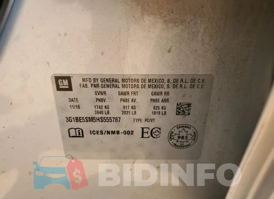 3G1BE5SM5HS555787 Photo# 12