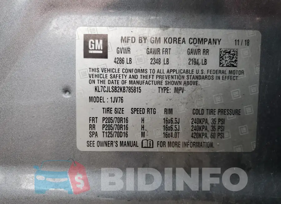 KL7CJLSB2KB785815 Photo# 14