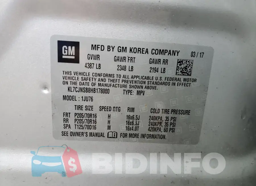 KL7CJNSB8HB178080 Photo# 13