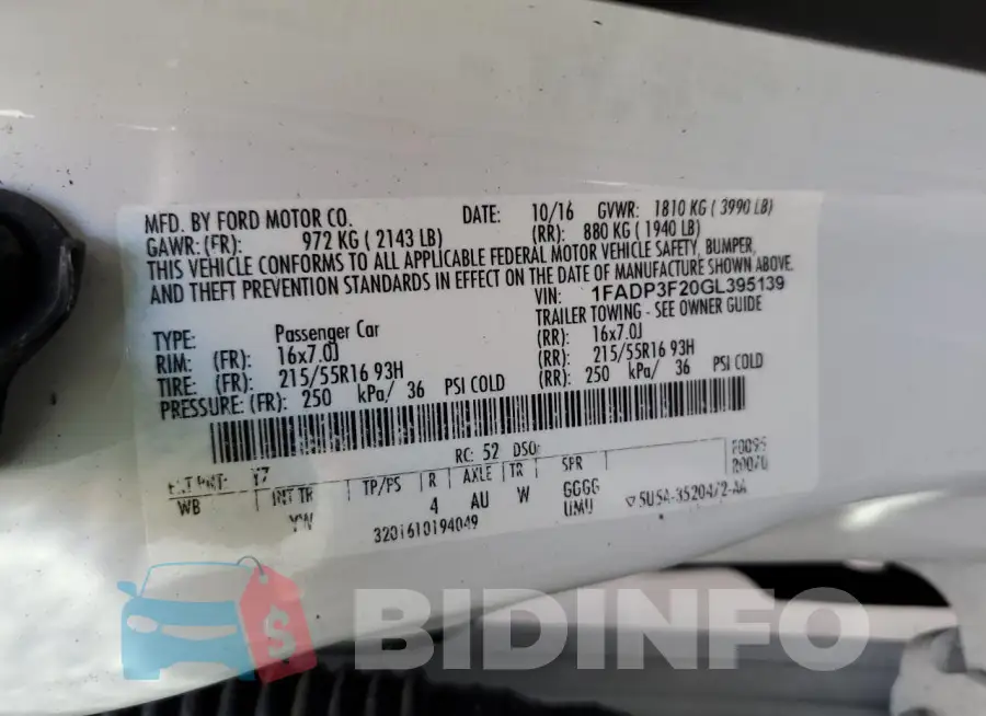 1FADP3F20GL395139 Photo# 13