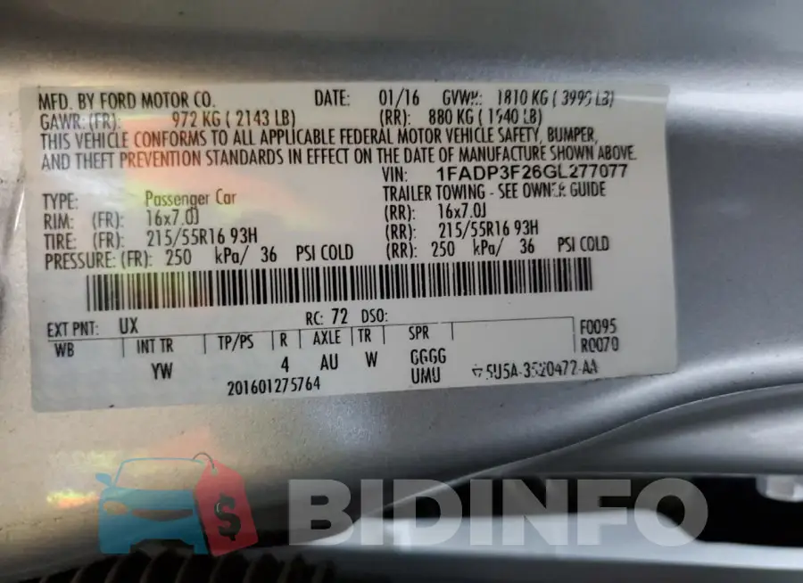 1FADP3F26GL277077 Photo# 12