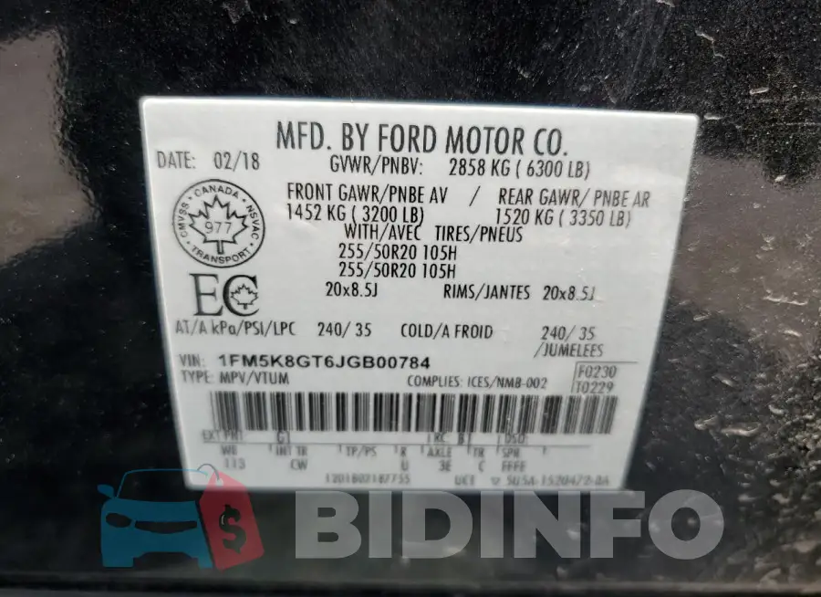 1FM5K8GT6JGB00784 Photo# 14