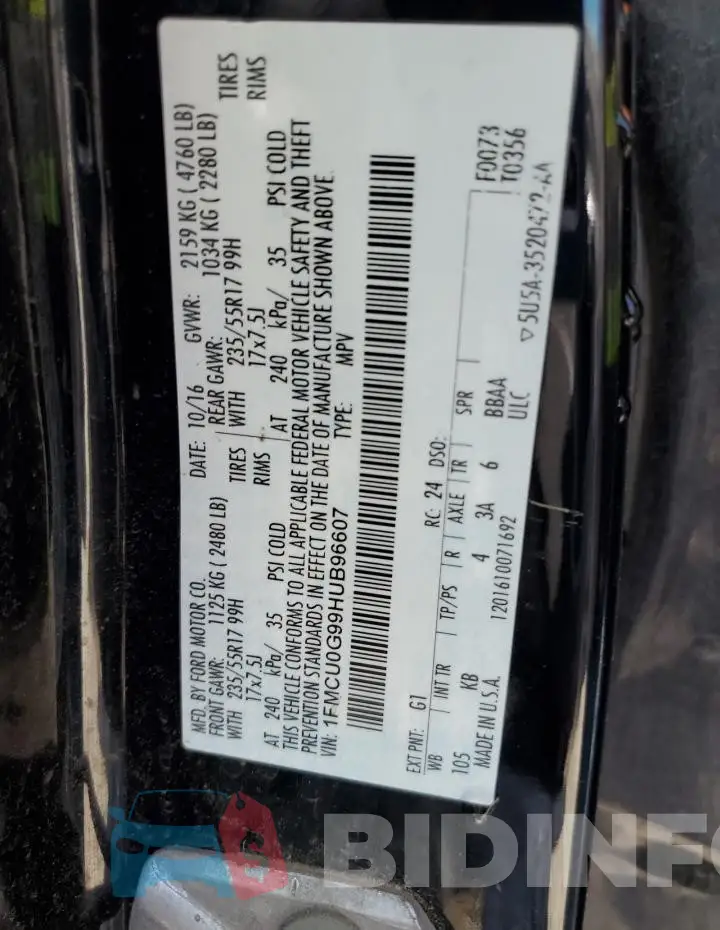 1FMCU0G99HUB96607 Photo# 13