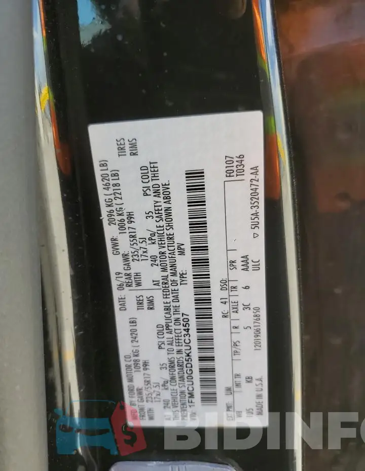 1FMCU0GD5KUC34507 Photo# 12