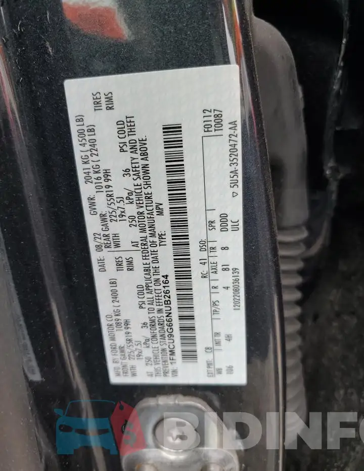 1FMCU9G66NUB26164 Photo# 13