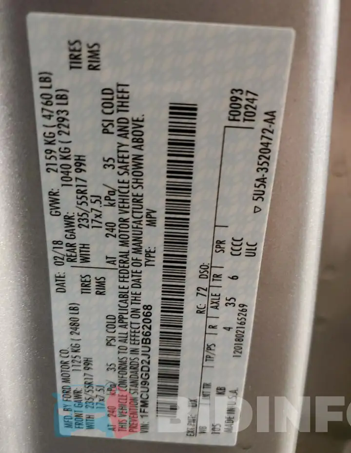 1FMCU9GD2JUB62068 Photo# 12