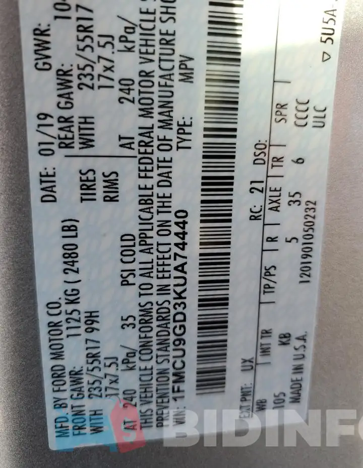 1FMCU9GD3KUA74440 Photo# 14