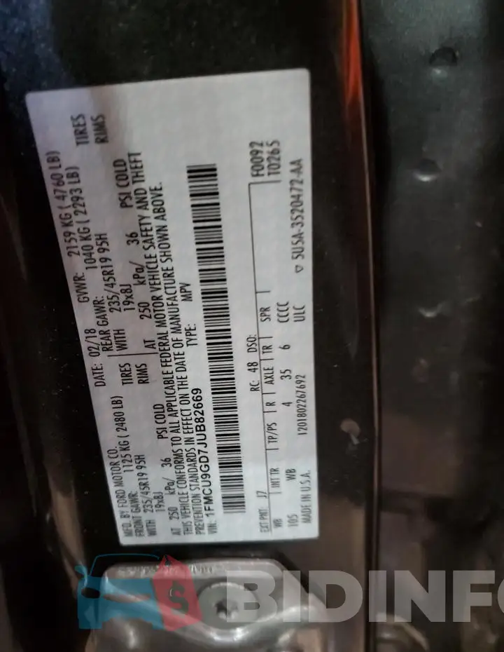 1FMCU9GD7JUB82669 Photo# 14