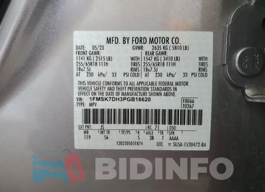 1FMSK7DH3PGB18620 Photo# 14