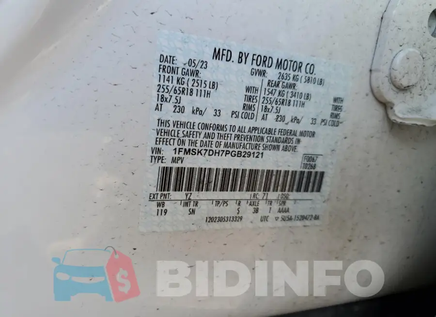 1FMSK7DH7PGB29121 Photo# 14