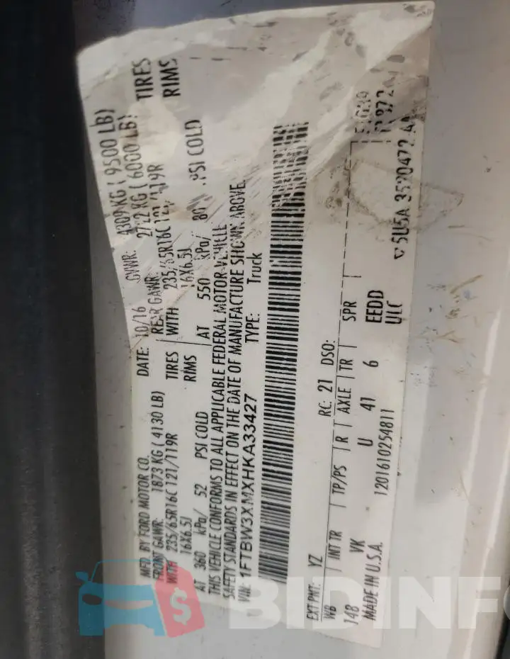 1FTBW3XMXHKA33427 Photo# 13