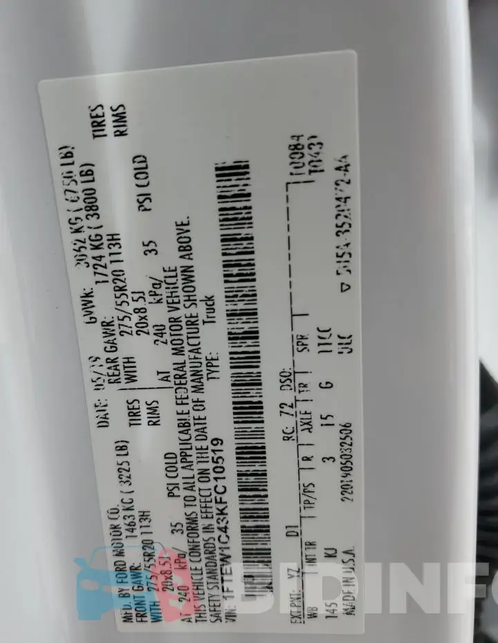 1FTEW1C43KFC10519 Photo# 12