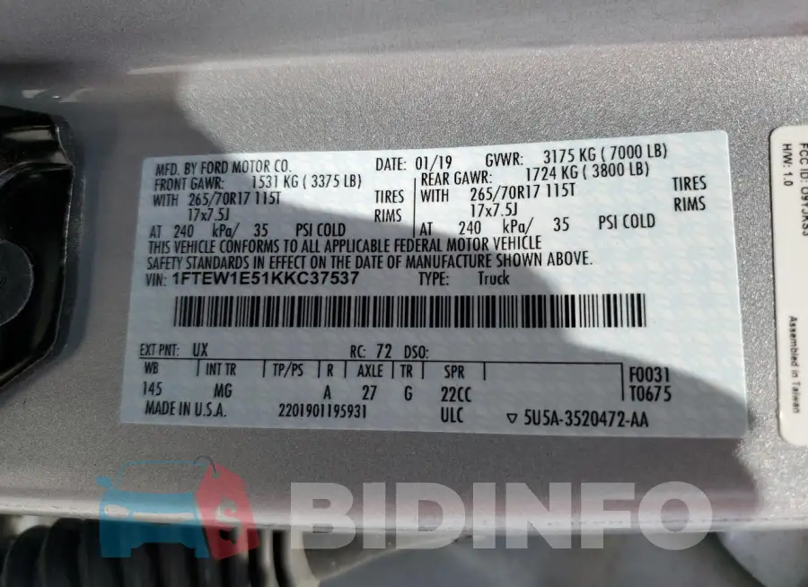 1FTEW1E51KKC37537 Photo# 12