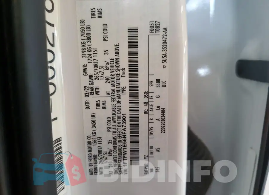 1FTFW1E56NFA73901 Photo# 12