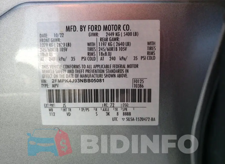 2FMPK4J93NBB05081 Photo# 12