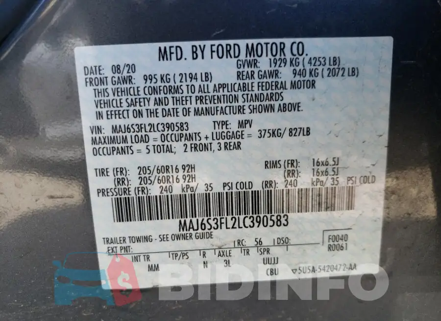 MAJ6S3FL2LC390583 Photo# 14