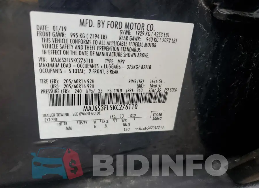 MAJ6S3FL5KC276110 Photo# 13