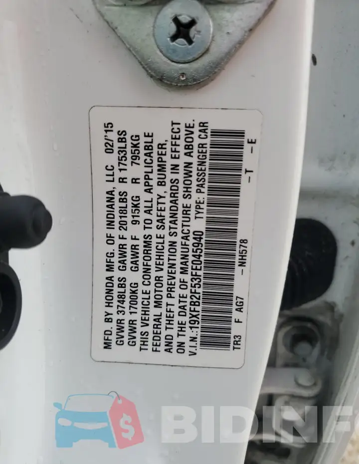 19XFB2F53FE045940 Photo# 13