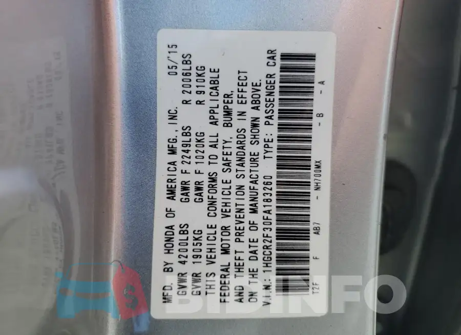 1HGCR2F30FA183260 Photo# 12