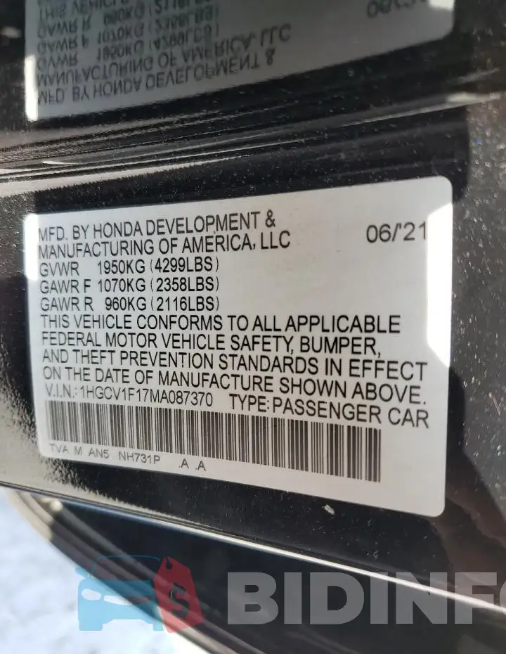 1HGCV1F17MA087370 Photo# 12