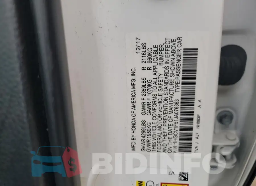 1HGCV1F51JA076363 Photo# 12