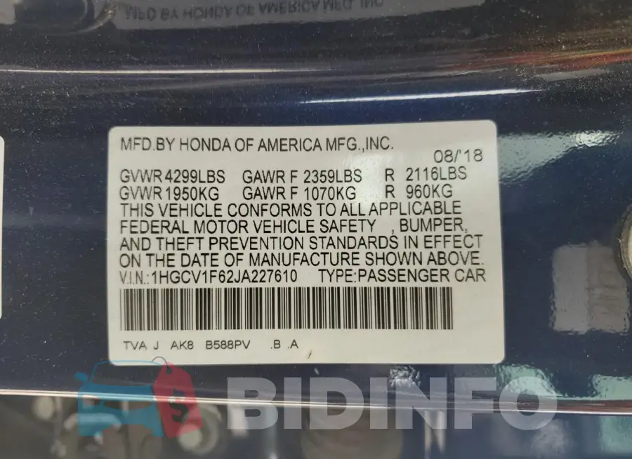 1HGCV1F62JA227610 Photo# 12