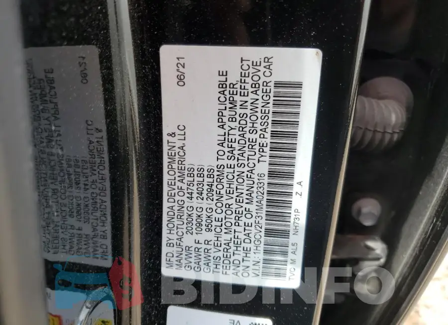 1HGCV2F31MA023316 Photo# 13