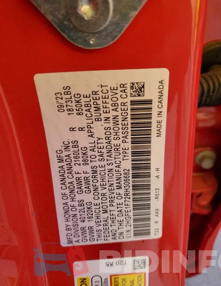 2HGFE1F72RH306682 Photo# 12