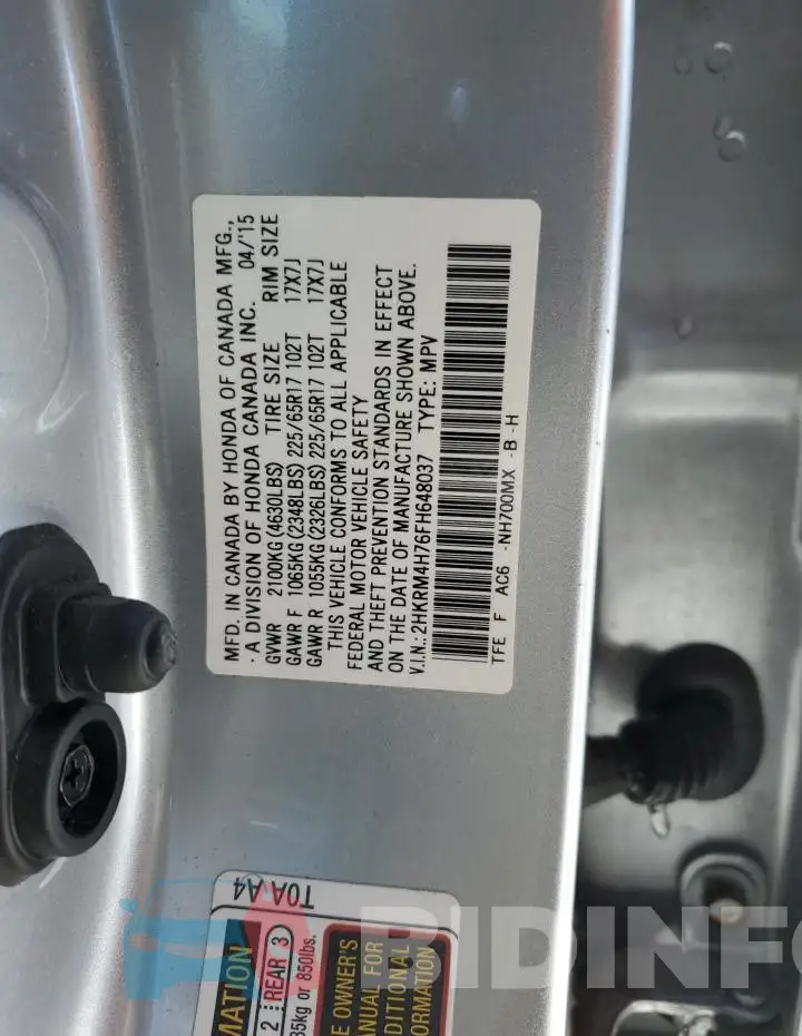 2HKRM4H76FH648037 Photo# 13