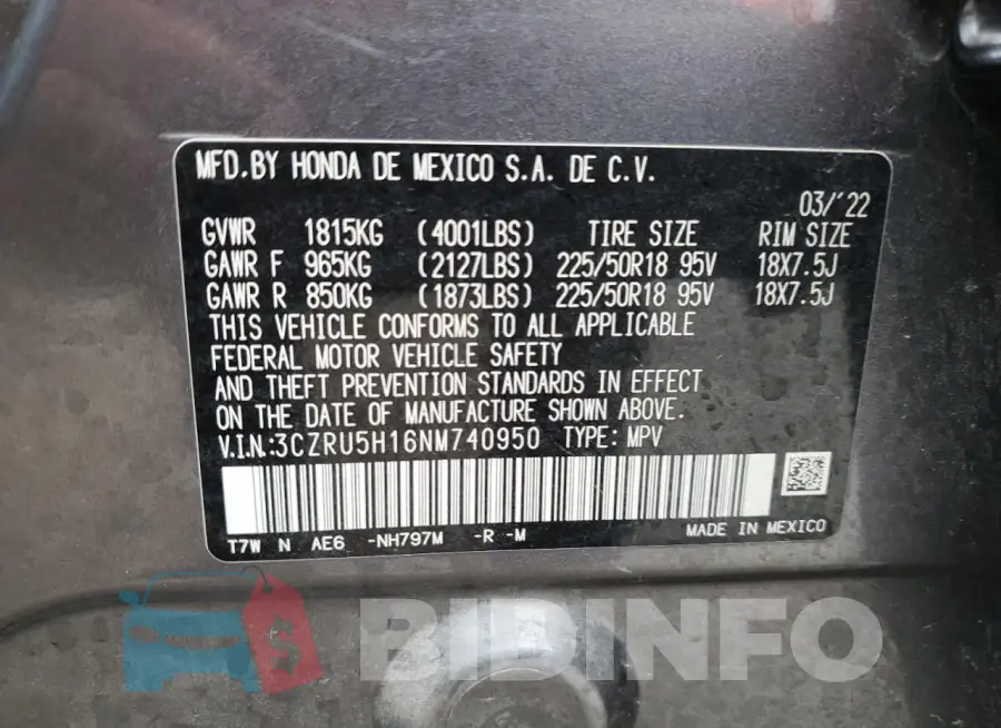 3CZRU5H16NM740950 Photo# 13