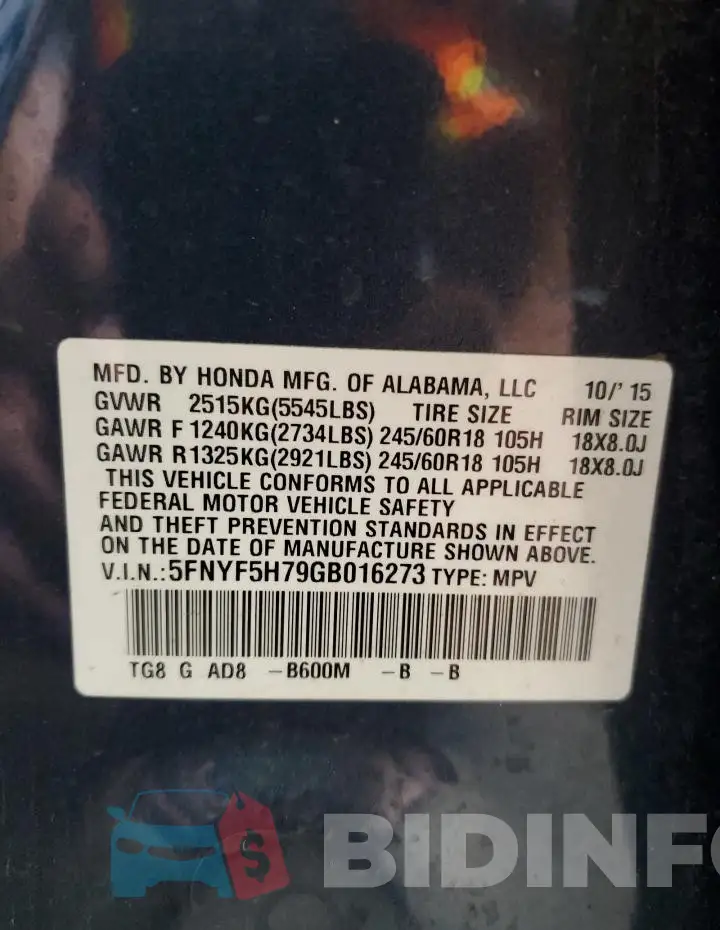 5FNYF5H79GB016273 Photo# 13