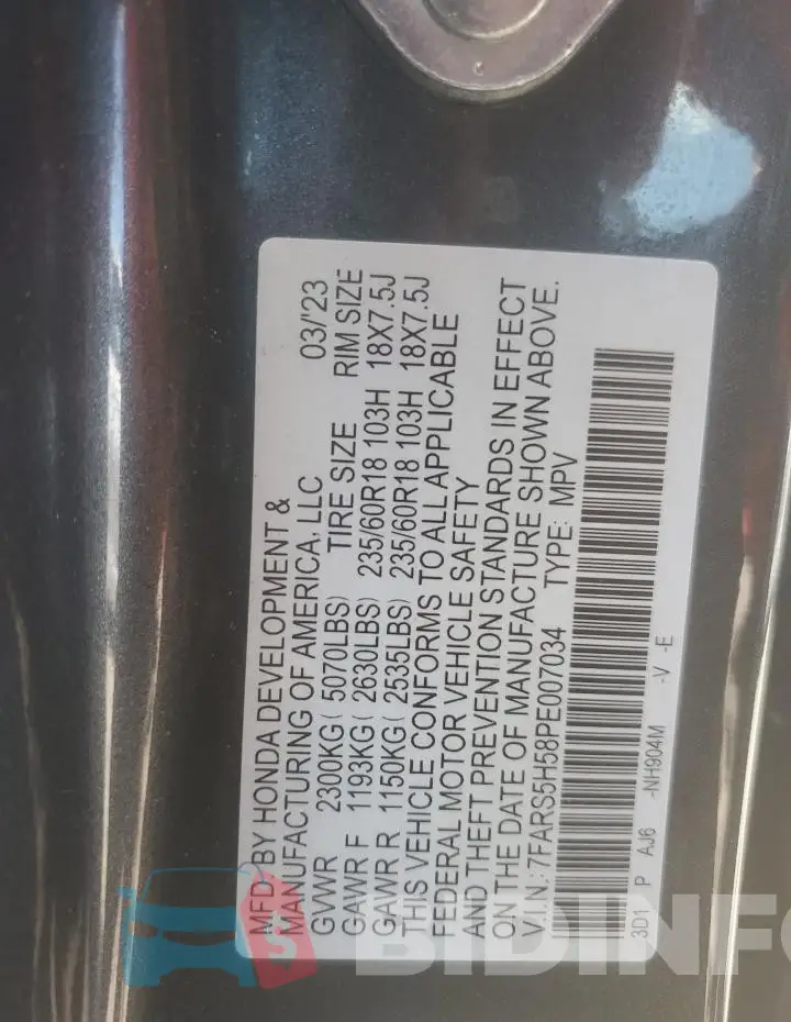 7FARS5H58PE007034 Photo# 13