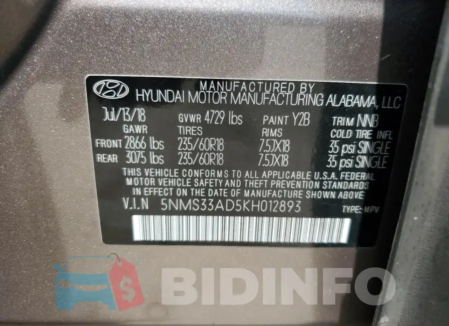 5NMS33AD5KH012893 Photo# 13