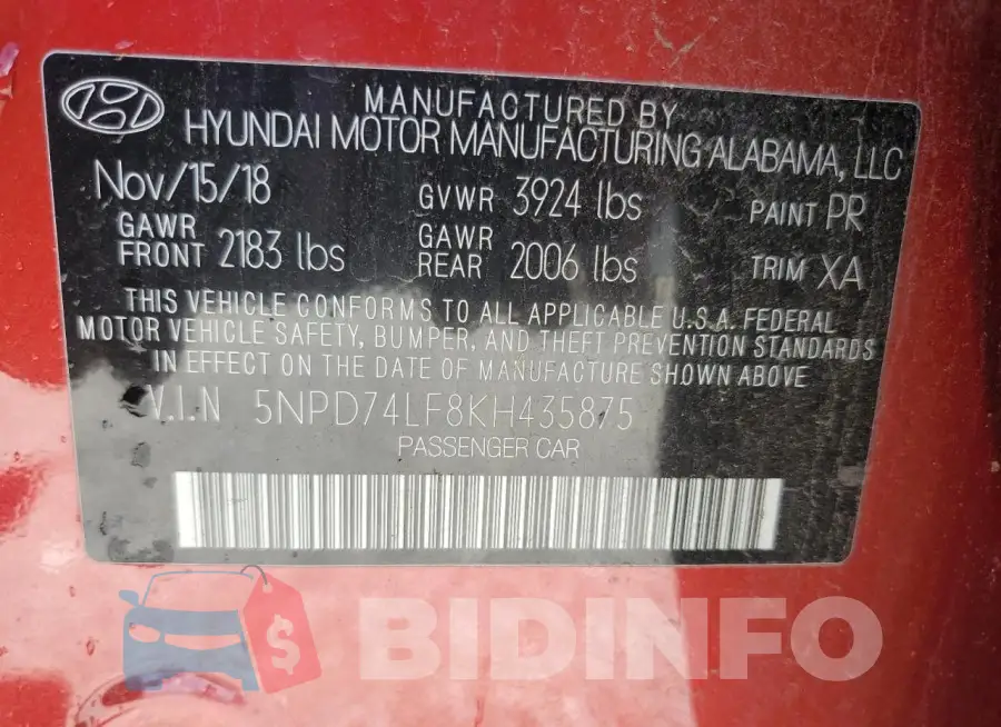 5NPD74LF8KH435875 Photo# 12